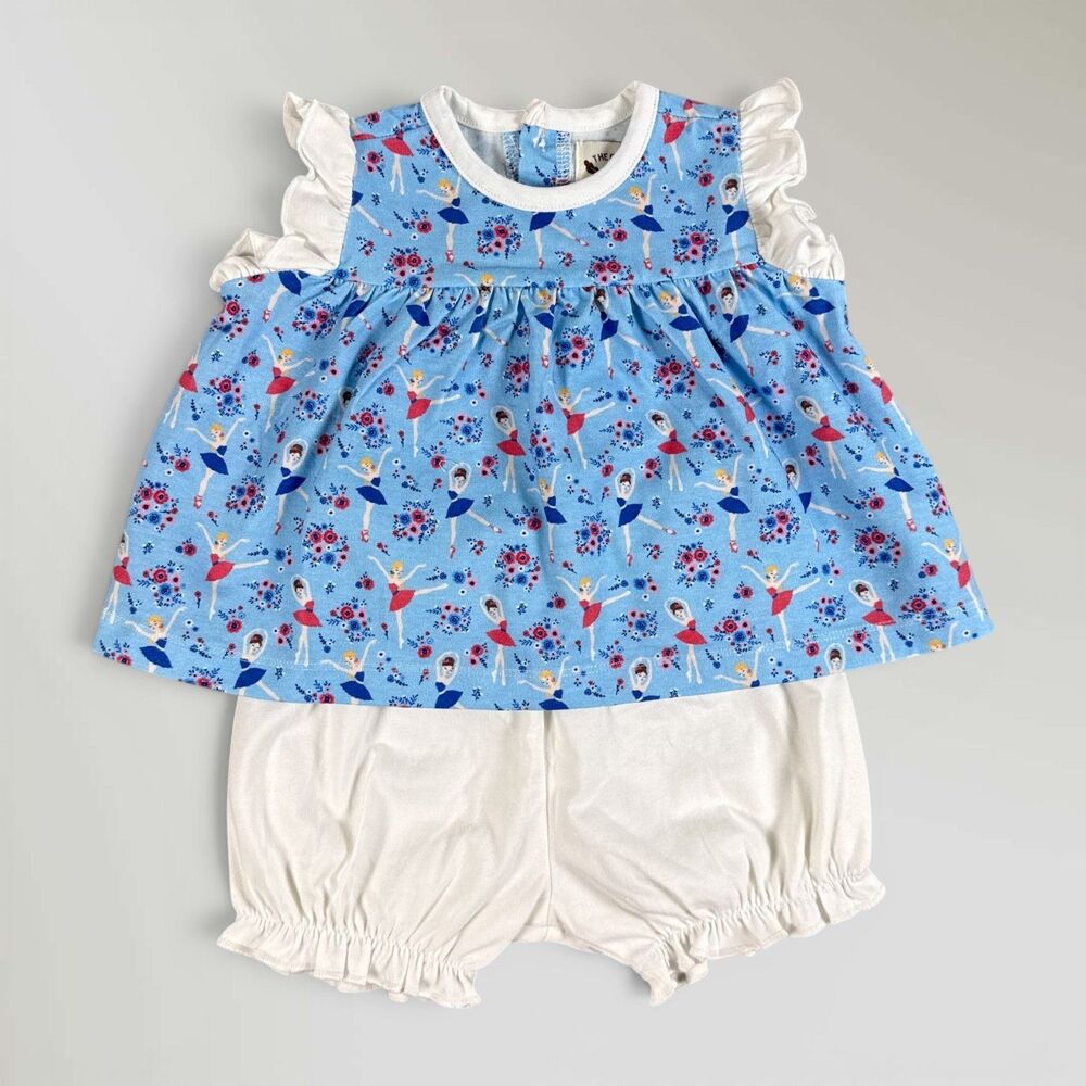NWT The Oaks Apparel Girl's Dancing Ballerina 2 Piece Bloomer Set Blue Size 6M